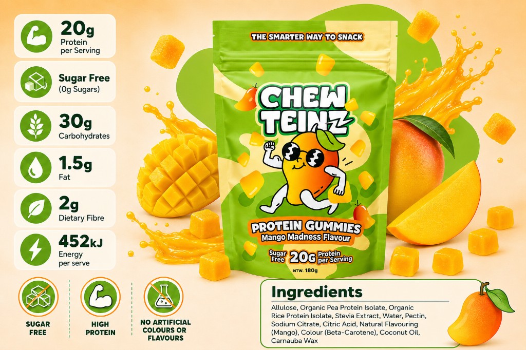 ChewTeinz Mango Madness Protein Gummies — nutrition facts, ingredients and product highlights